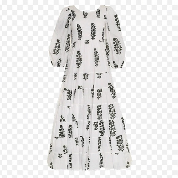 Sz Blockprints Dresses & Skirts - SZ Blockprints Yuva Maxi Dress White Black Floral Smocked Puff Sleeve Small NWT